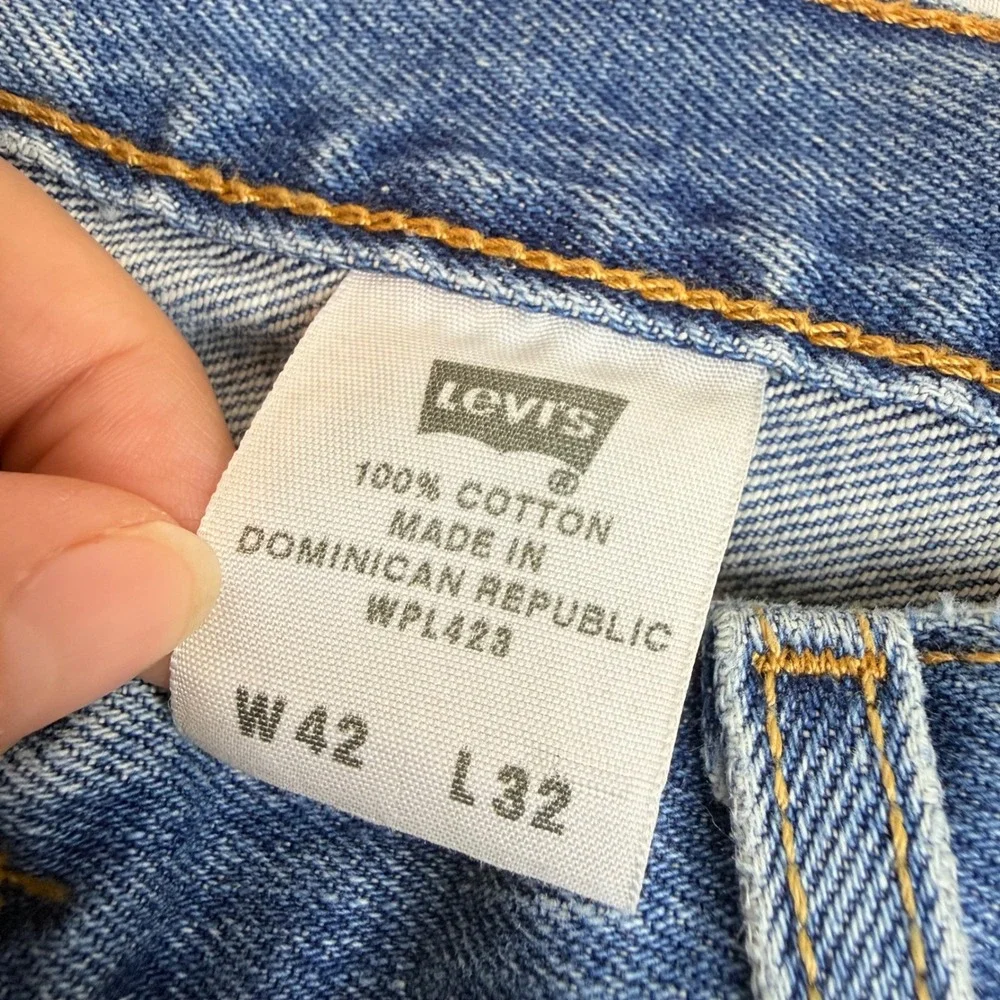 Levis 501 Mens Blue Denim Cut Off Shorts Button Fly Raw Hem Size 42 Medium Wash